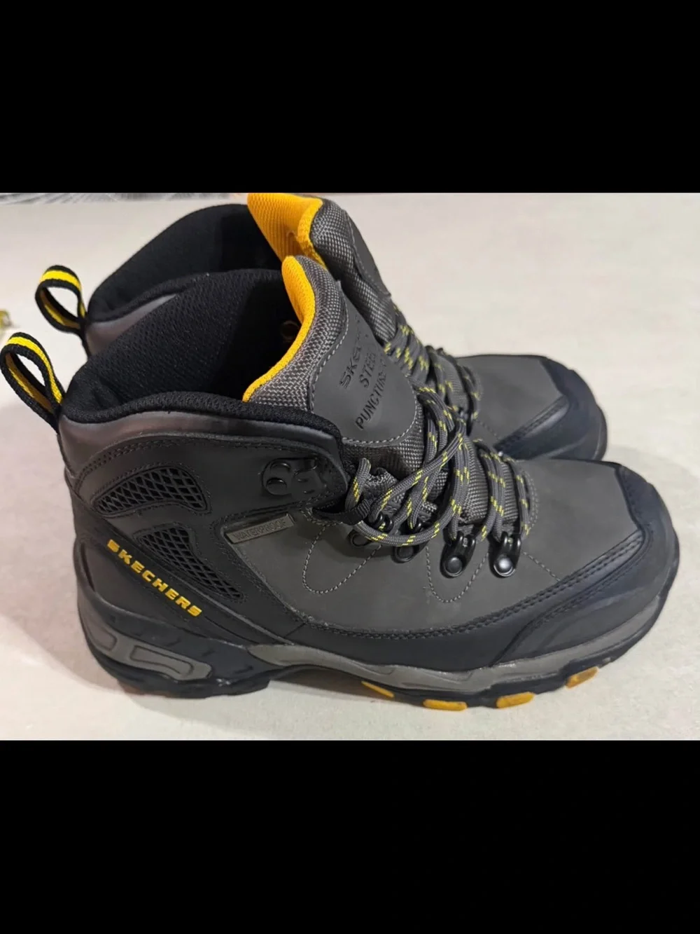 Skechers Men's Gray and Yellow Steel-Toe Work Boots
